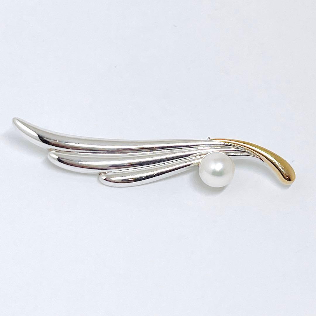 MIKIMOTO ミキモト パール　K18 /SV ウイング　羽　ブローチ