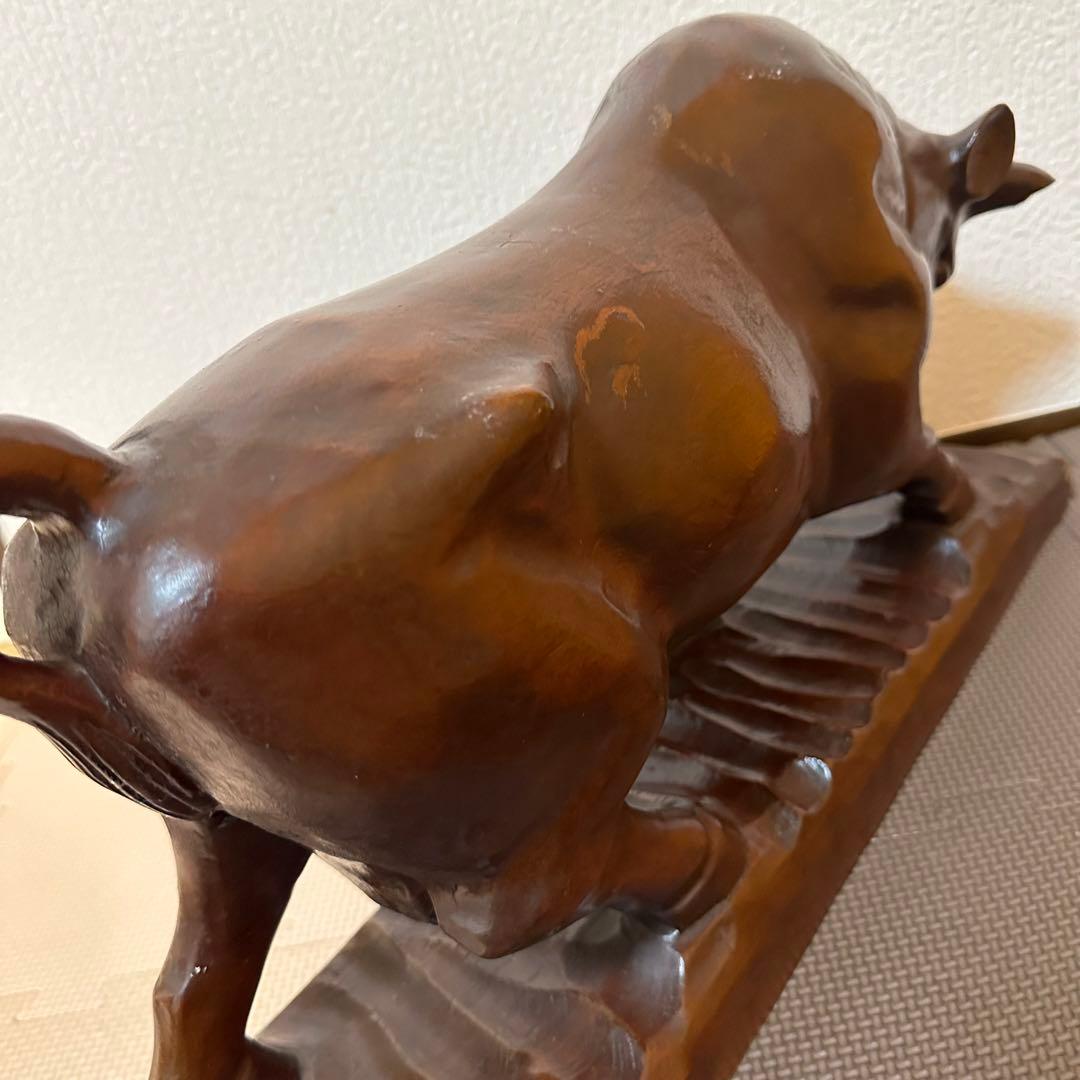 【訳あり品】牛 闘牛 木彫 骨董 古美術 置物 オブジェ アンティーク　縁起物