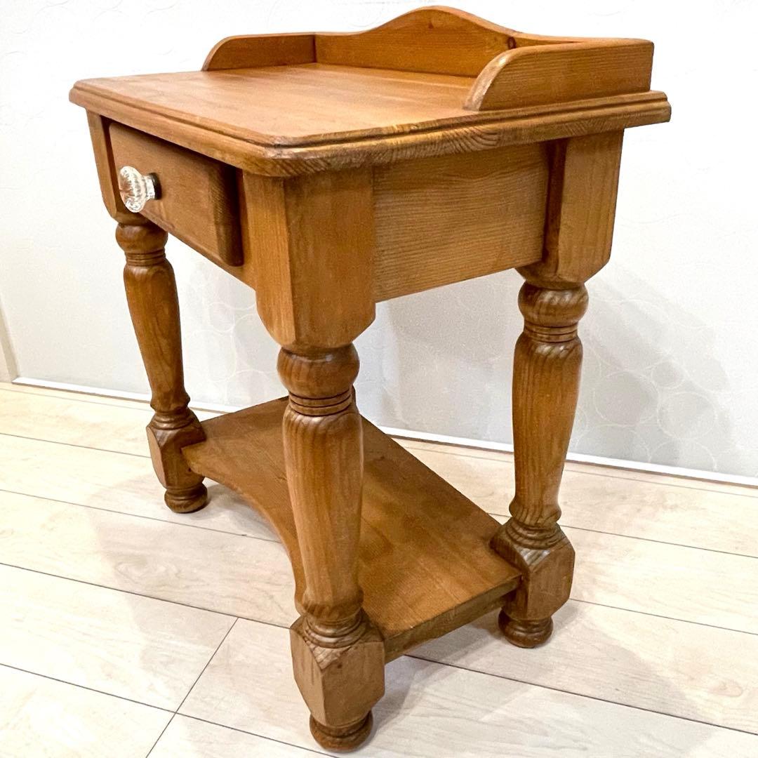 天然木 サイドテーブル　飾り棚 パイン材 カントリー コンソール キャビネット