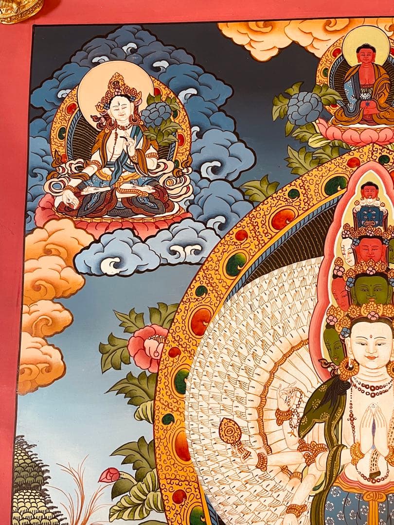 新品手描き 肉筆画 ロケショワー 十一面観音 タンカ 曼荼羅 チベット密教 仏画
