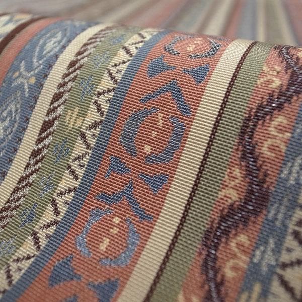 名古屋帯 八寸 本場筑前博多織 博多織 全通 縞 草花 七宝 中古 kp2305