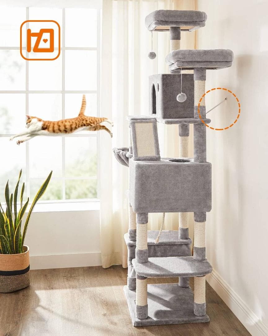 組み立て簡単な2m超のキャットタワー、多頭飼いにも最適