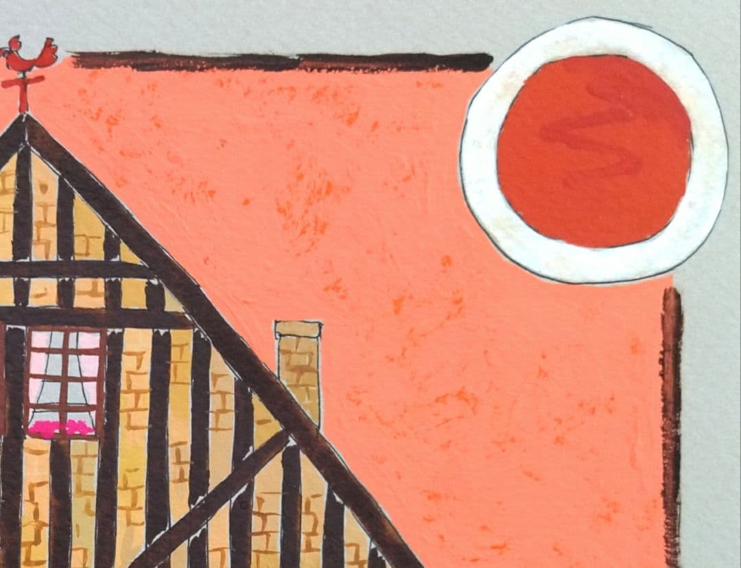 奥村ユズル　水彩画原画　ノルマンディーの木組みの家