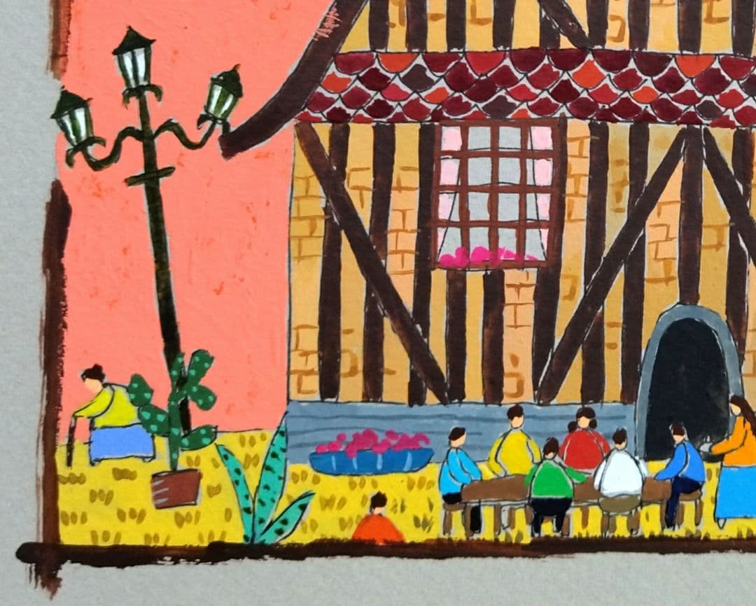 奥村ユズル　水彩画原画　ノルマンディーの木組みの家