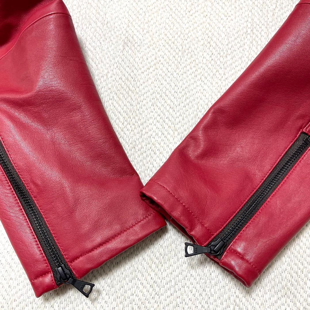 極美品 メンズメルローズ 本革 レザージャケット シングルライダース レッド 赤