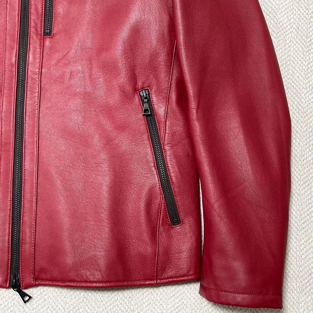 極美品 メンズメルローズ 本革 レザージャケット シングルライダース レッド 赤
