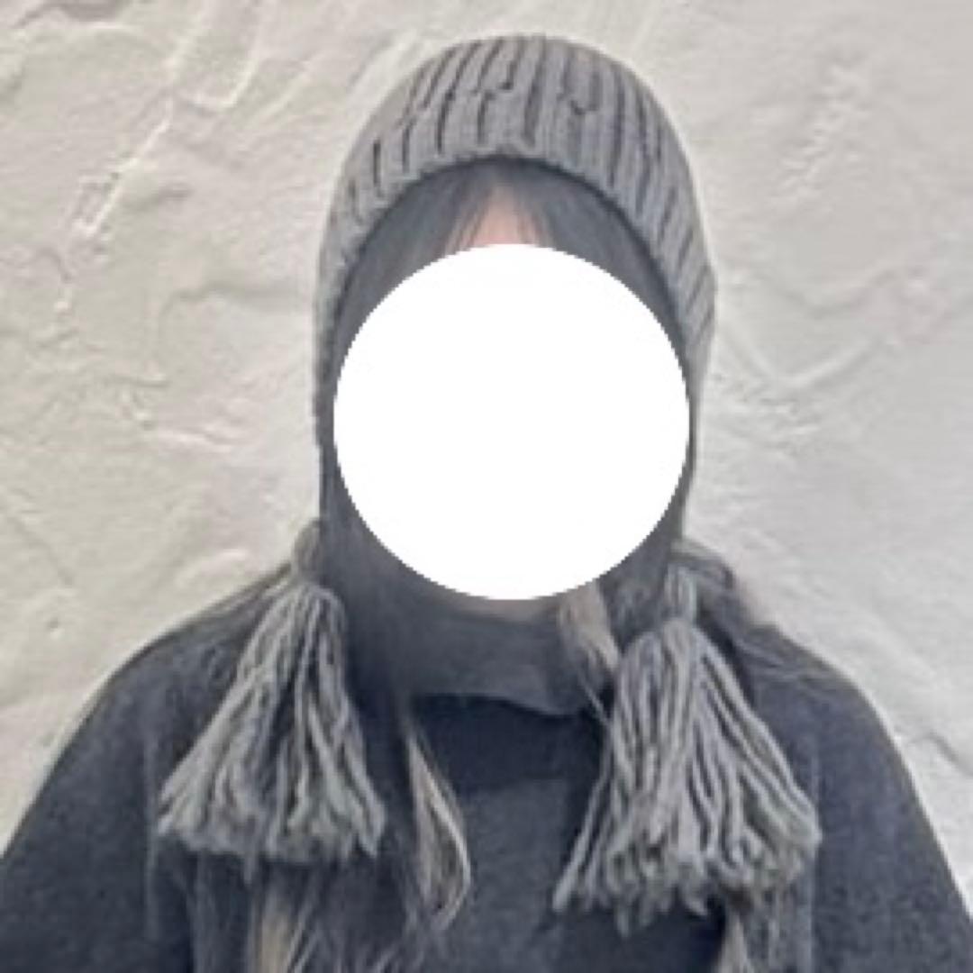 LIMI feu ブラックニット帽 フリンジ付き