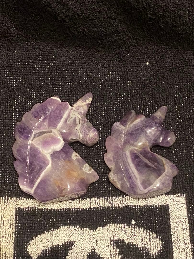 希少♦️アメジスト製 幸せを呼ぶ ユニコーン♦️２点♦️招福♦️2月誕生石♦️誠実な愛