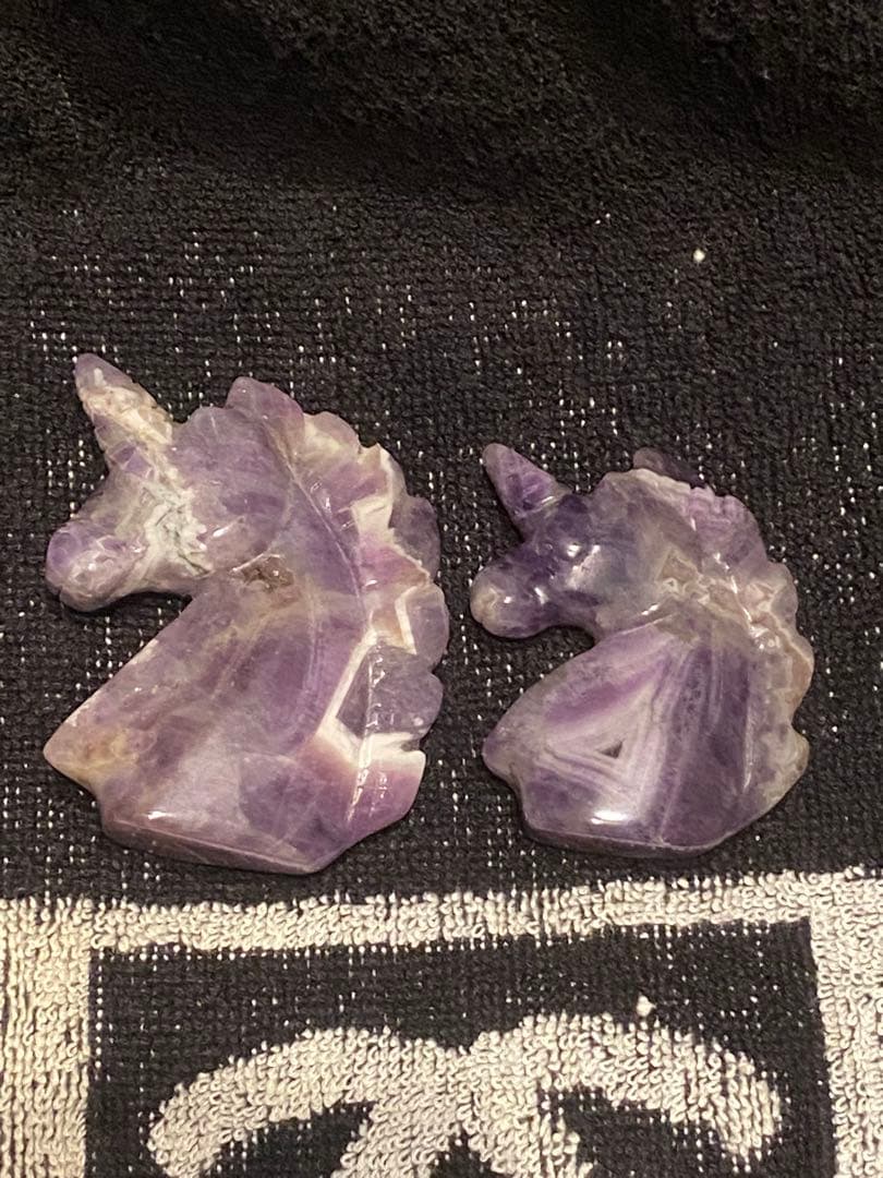 希少♦️アメジスト製 幸せを呼ぶ ユニコーン♦️２点♦️招福♦️2月誕生石♦️誠実な愛