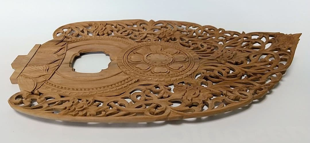 光背(3.5寸坐像用)#420 透し彫 宝相華唐草 ◆白檀 木彫 仏像付属品