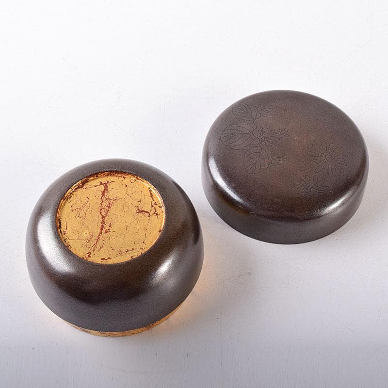 茶道具　漆塗　銀溜銀いぶし内金箔　棗　在銘　共箱　V　7353