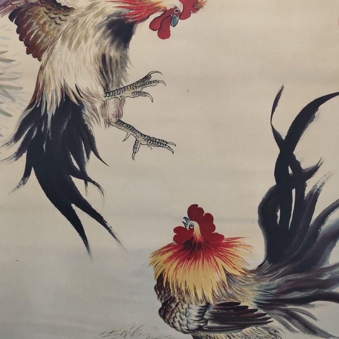 徐悲鴻《雄鶏図》　四尺中堂　掛軸　中国名人書画　絹本 壁掛け装飾