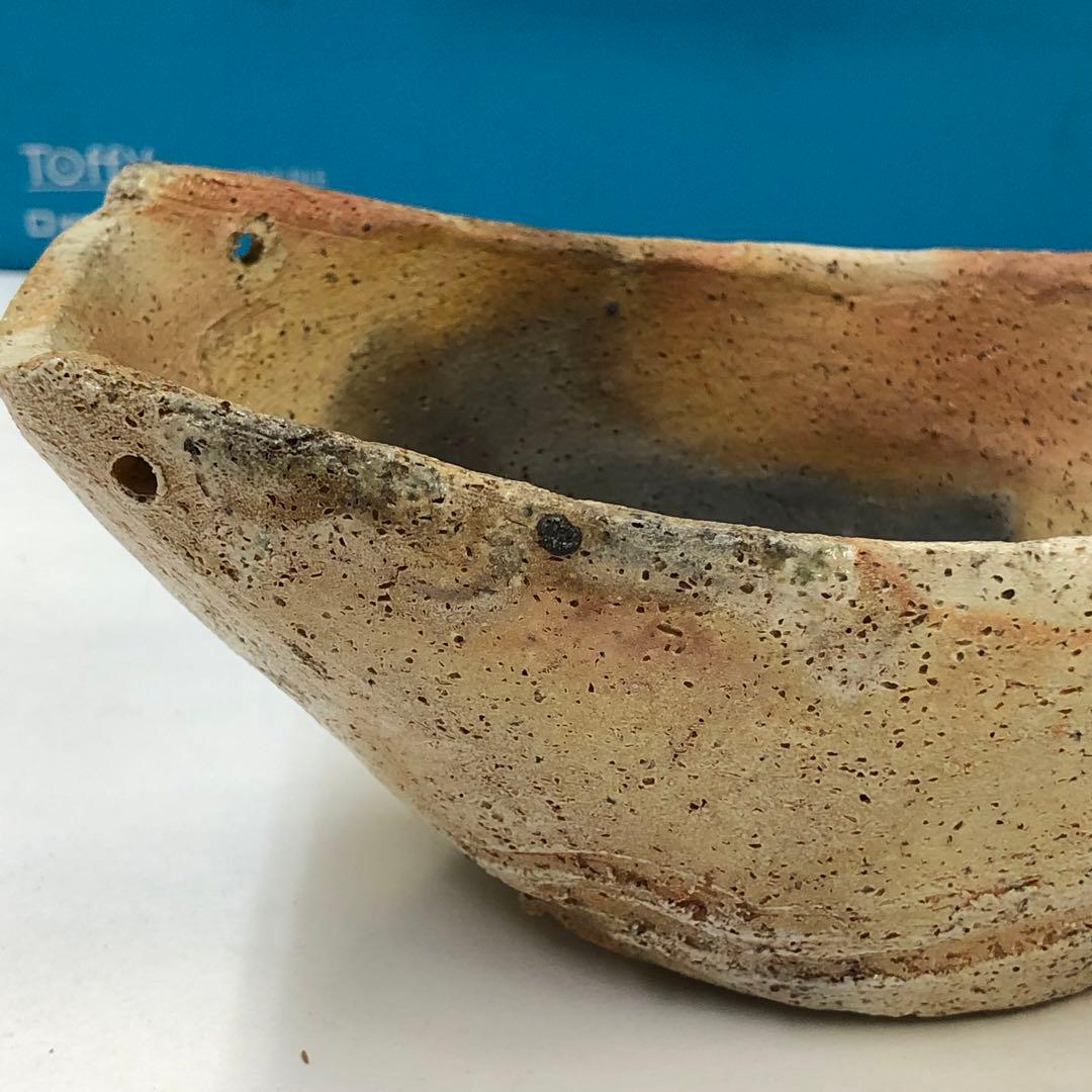 清水六兵衛造　舟形花生　茶道具　花器　素焼き　骨董品　時代物　焼き物