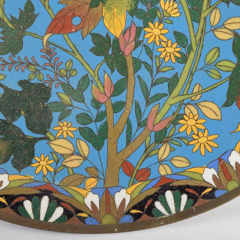 中国　古七宝琺瑯彩　七宝焼　安藤七宝店　盤　皿　2点　時代箱付　M　R9532B