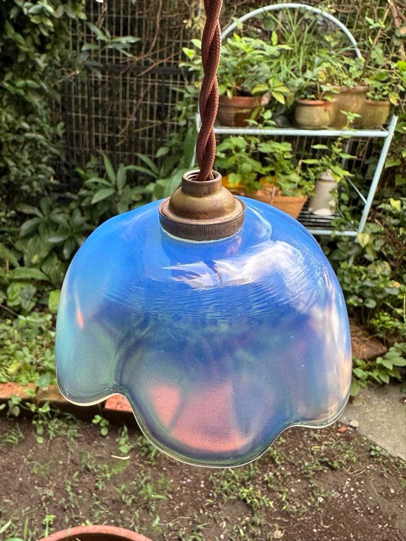 1920年代 フランス アンティーク ブルーオパールセントのお花アトリエランプ＊