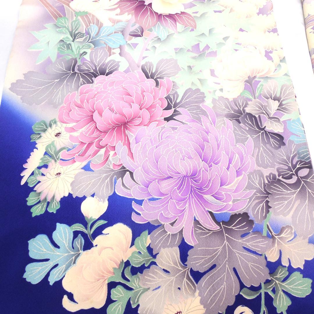 美品★振袖フルセット　正絹　成人式　振袖　7点セット　Mサイズ　水色　花柄