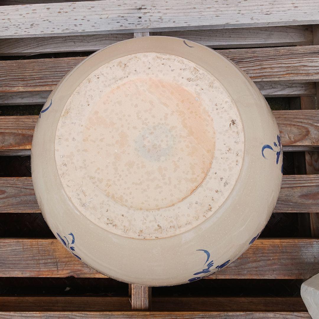 新品　∅50　陶器　睡蓮鉢　特大　難有　メダカ鉢　手書き絵　花柄　手造　LFB1