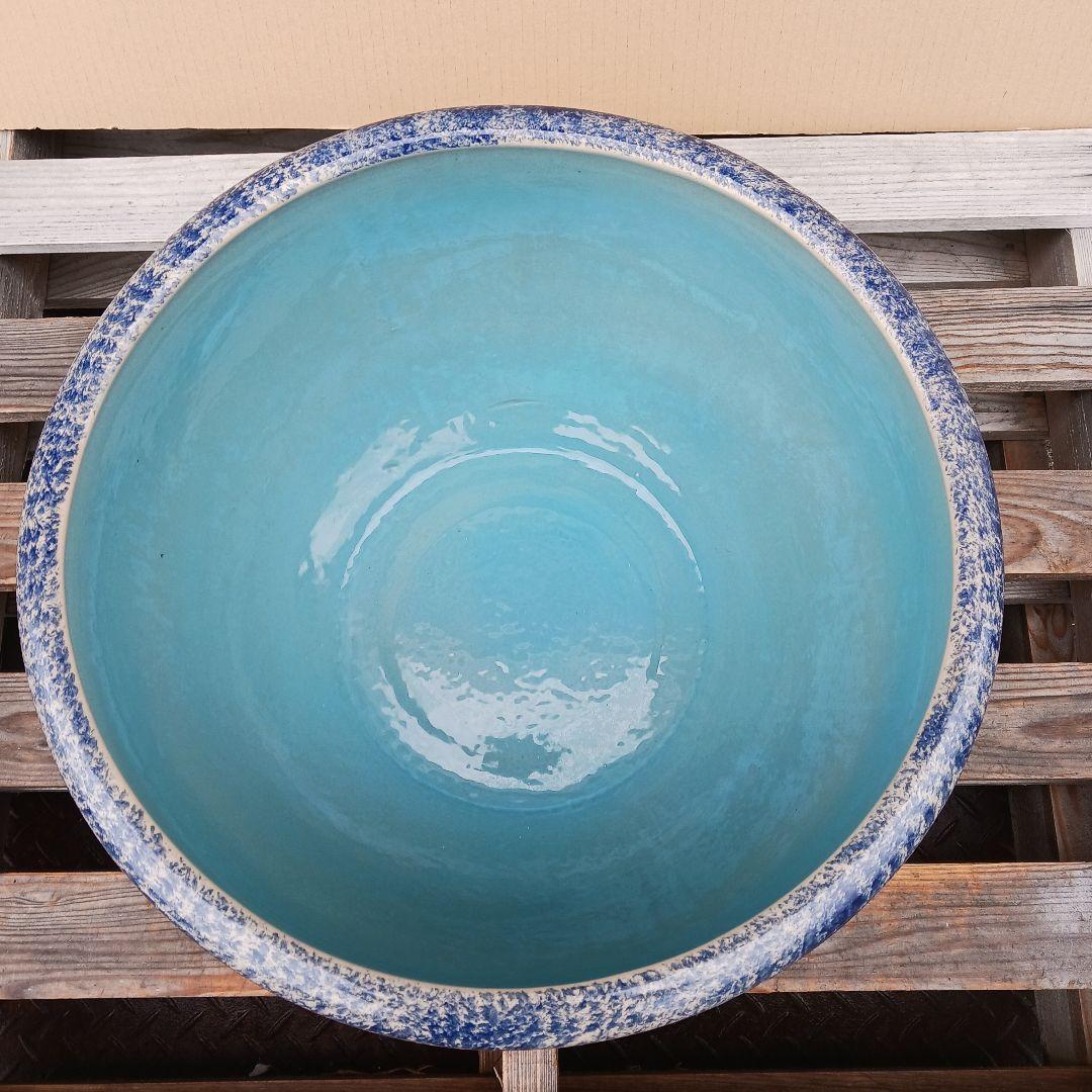 新品　∅50　陶器　睡蓮鉢　特大　難有　メダカ鉢　手書き絵　花柄　手造　LFB1