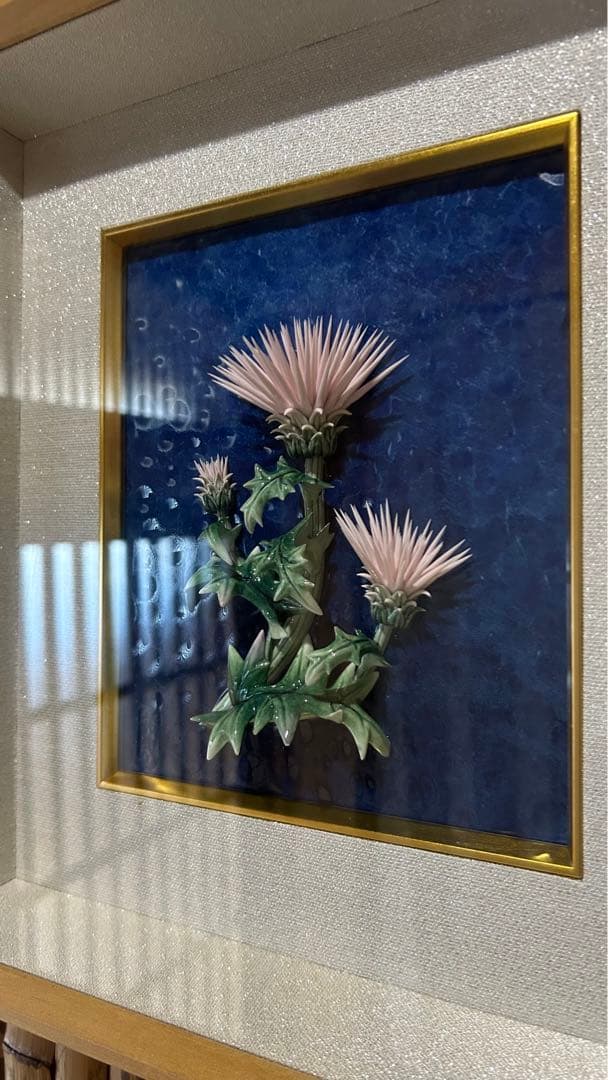 華生窯　アザミ　薊　陶板　高級額装　箱付　未使用保管品　極美品　超細密技巧