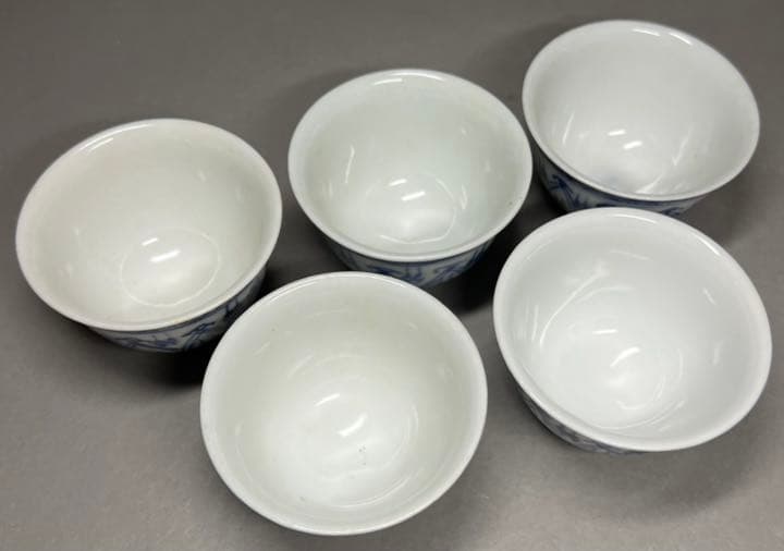 【エビス】急須 湯冷まし 茶碗 九谷焼 染付 青華 煎茶道具 宝瓶 木の茶盤付