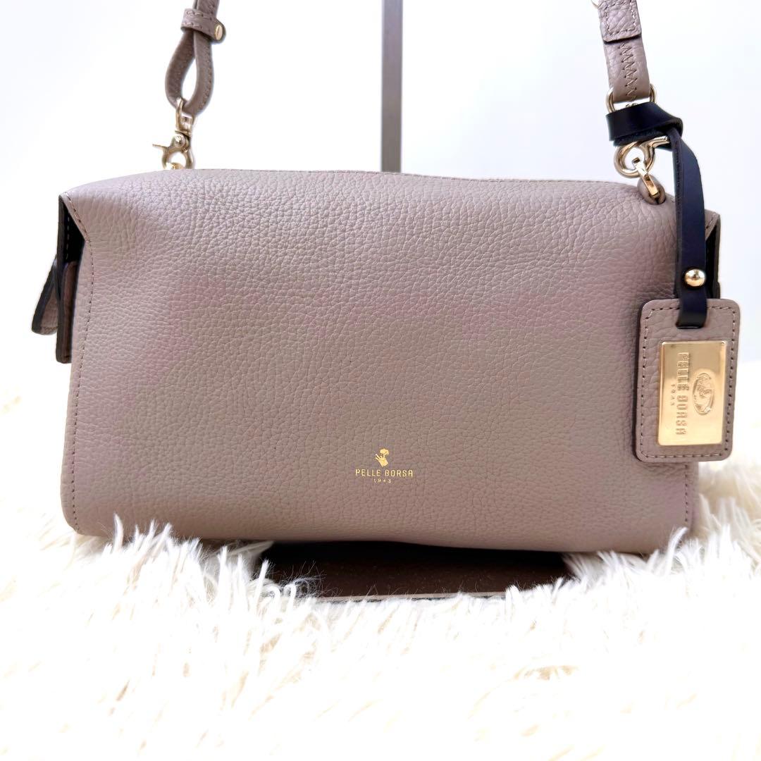 極美品✨ ペレボルサ 2way ショルダーバッグ レネット グレージュ レザー