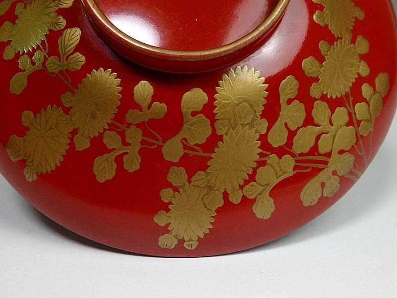 金蒔絵　 小菊の図　 朱塗吸物椀　木製品　６客　A- GGm