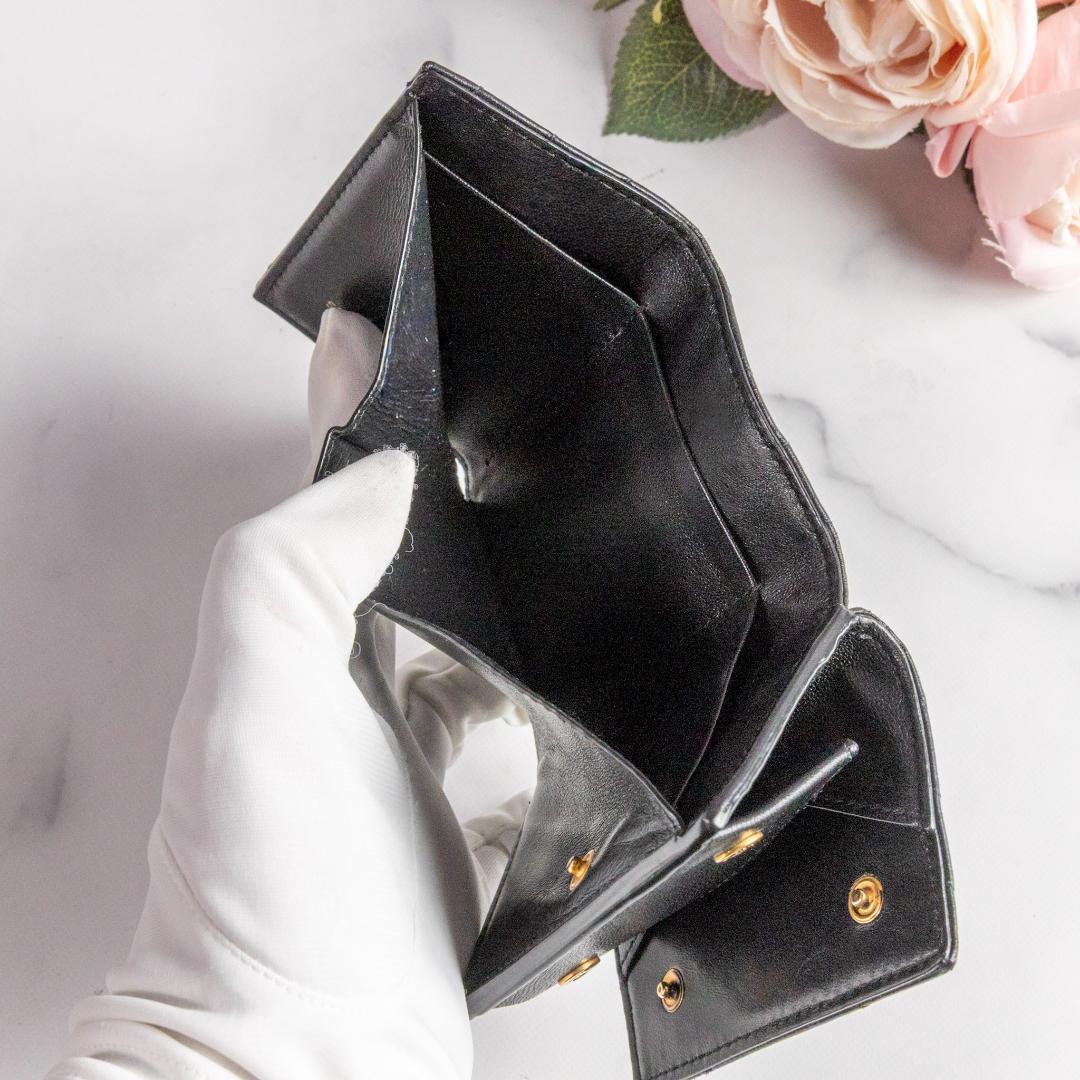 渡辺和敬 【箱付き】 綺麗✨サンローラン ラムスキン三つ折りミニ財布黒 金