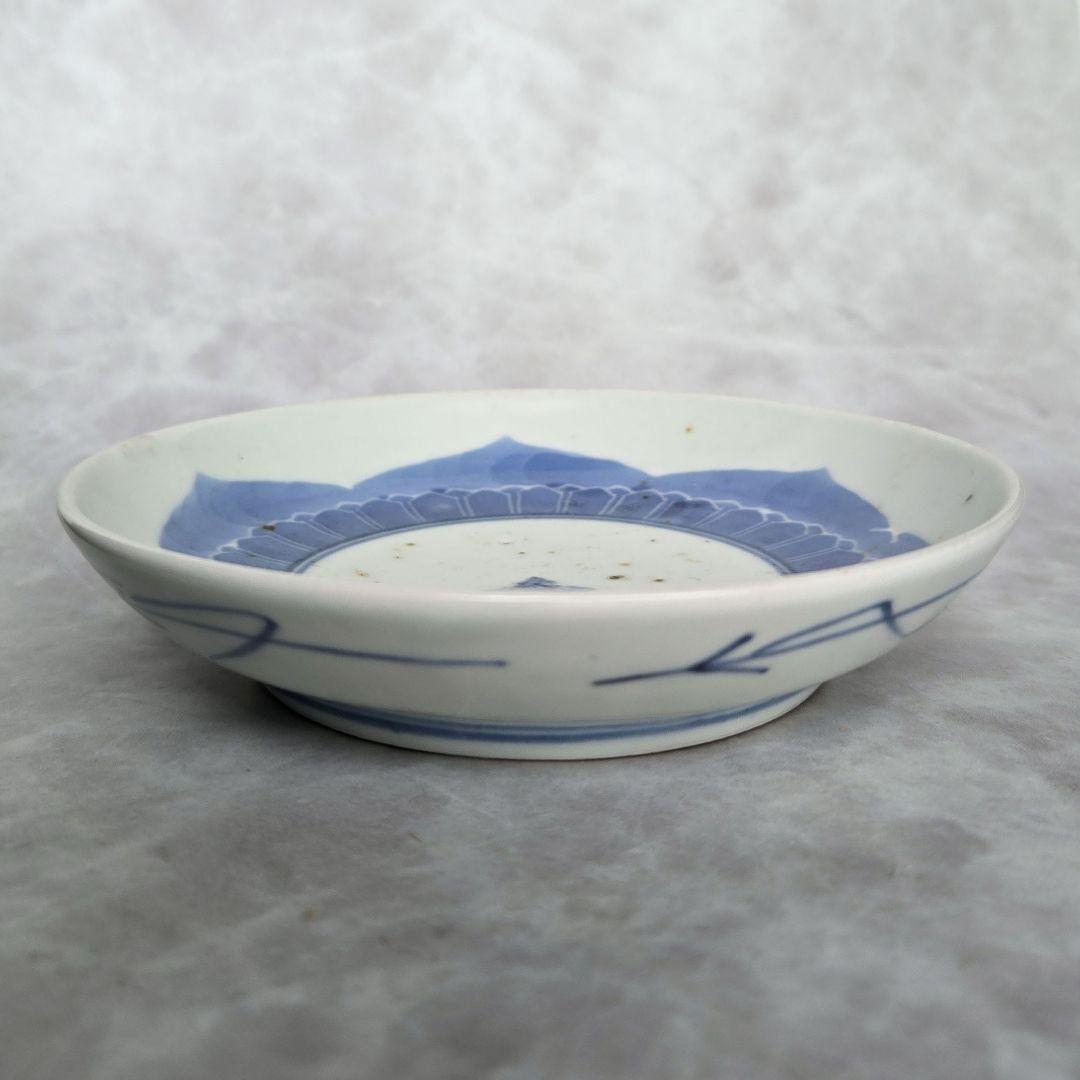 古伊万里　染付　深皿　膾皿　江戸時代　金直し　金継ぎ　骨董　五弁花　薄瑠璃