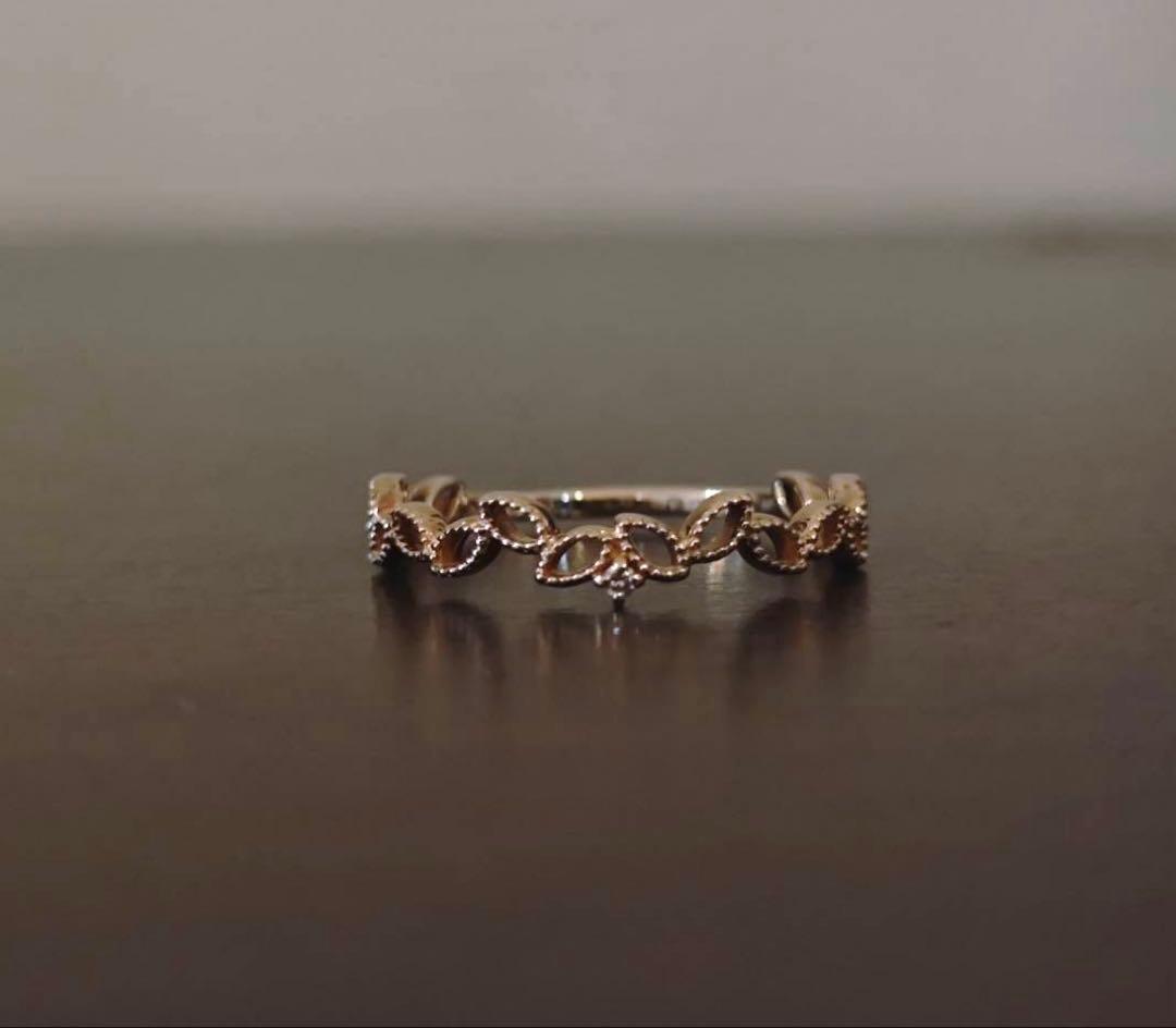 k*o様 agete K10 ダイヤモンド リーフモチーフ リング 9号