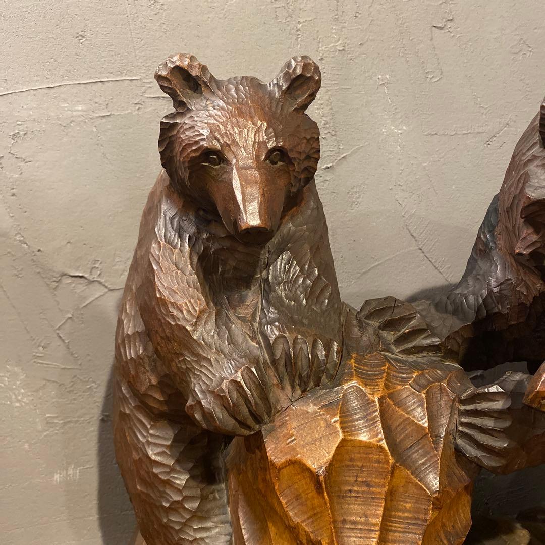 稀少 昭和レトロ 木彫の熊 置物 オブジェ 夫婦 インテリア コレクション