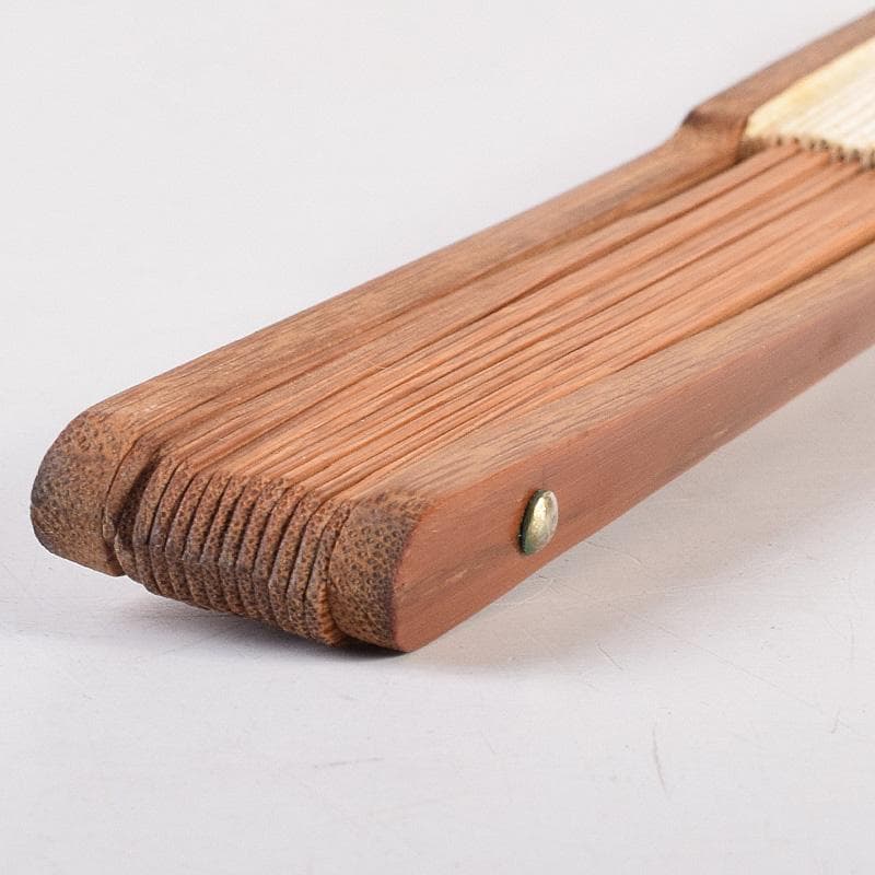 中国　雲溪竹人刻親骨　水墨画　漢詩花図　扇子　M　R8802