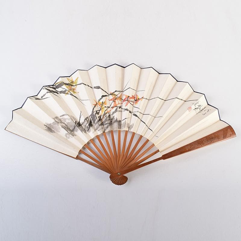 中国　雲溪竹人刻親骨　水墨画　漢詩花図　扇子　M　R8802