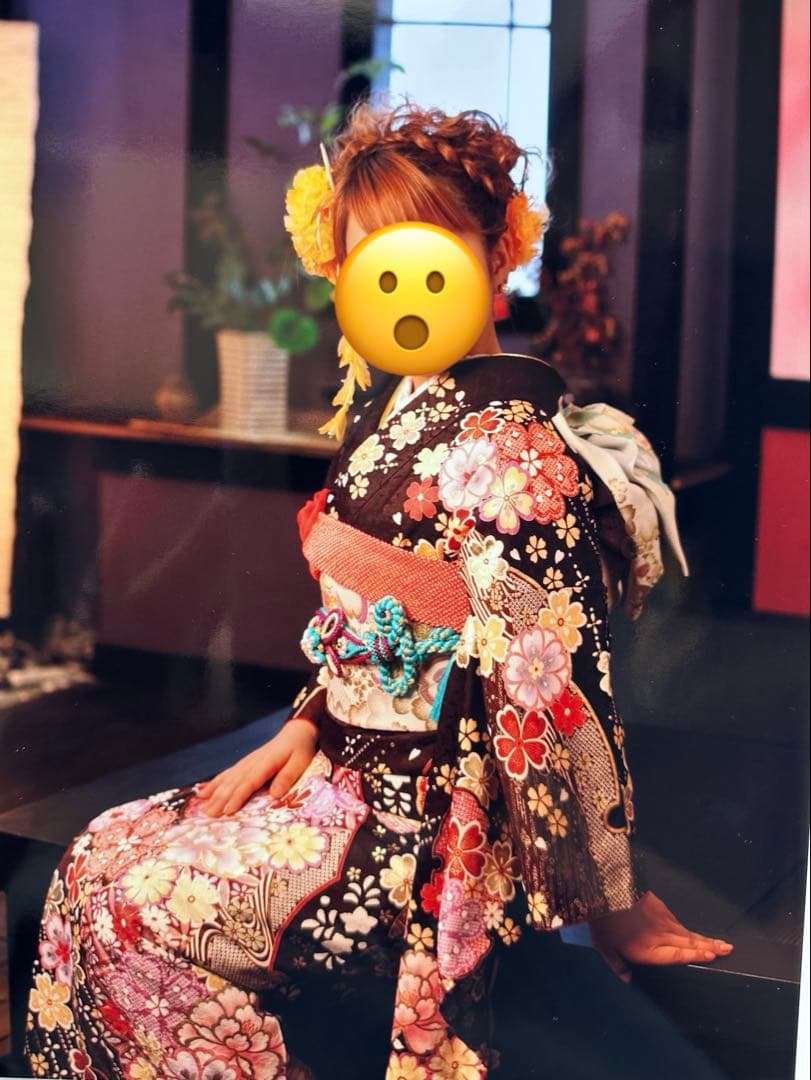 花柄の振袖フルセット(下駄・カバン付)