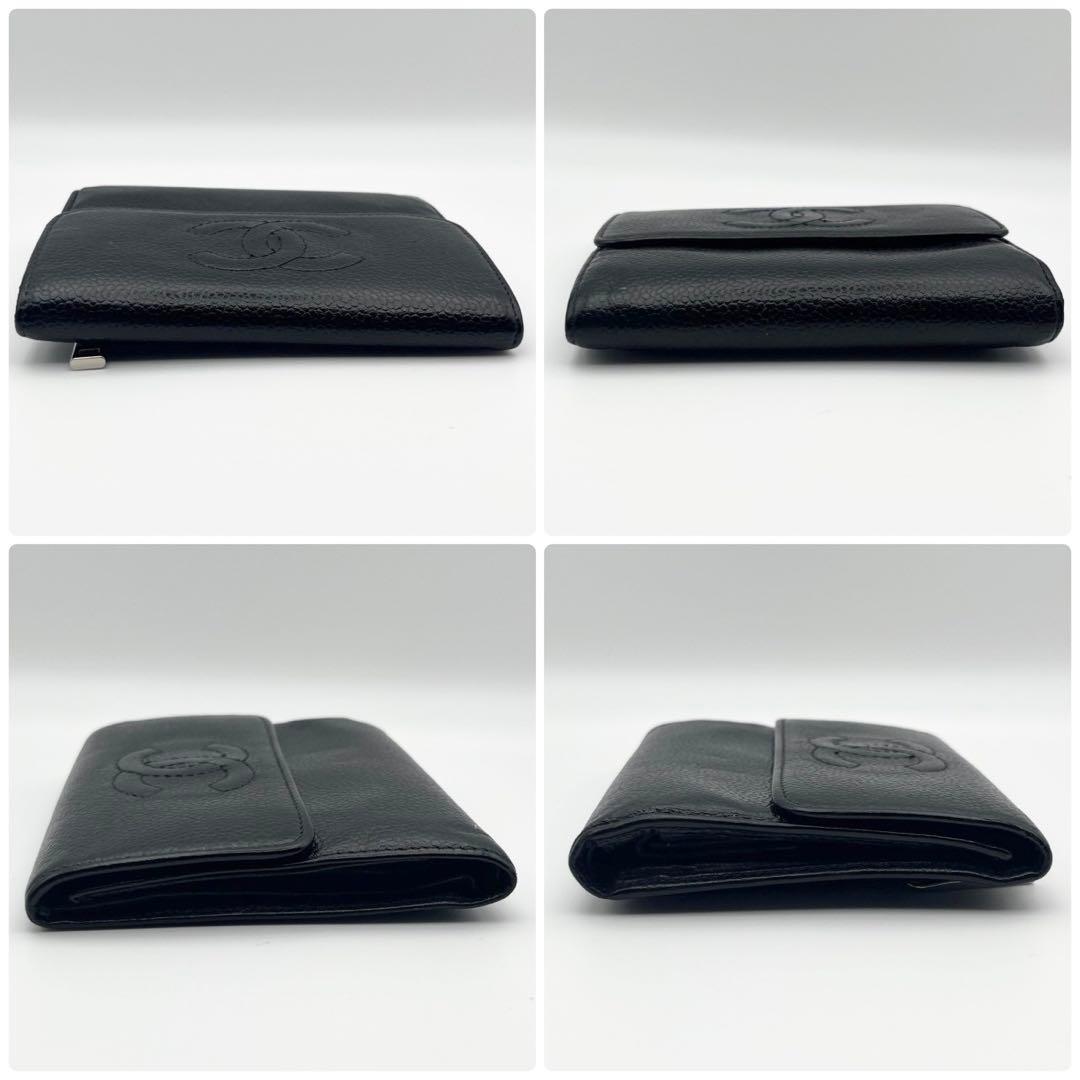 CHANEL キャビアスキン 三つ折り財布 シャネル 箱付き