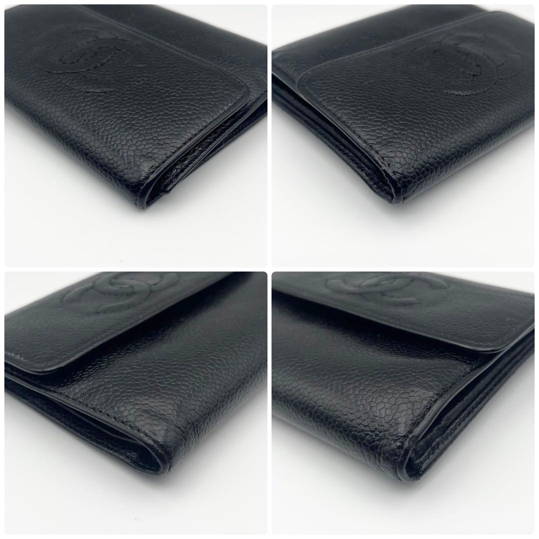 CHANEL キャビアスキン 三つ折り財布 シャネル 箱付き