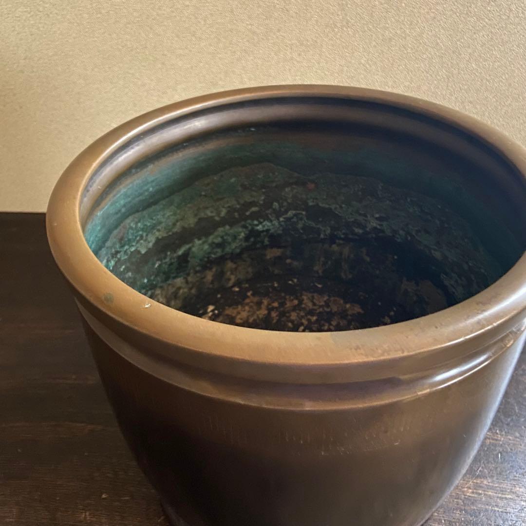 唐銅製　脚付火鉢　木製台付き　共箱　骨董　茶道具