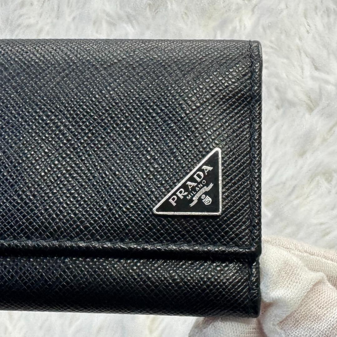 【美品】PRADA キーケース サフィアーノ レザー 黒 2PG222 プラダ