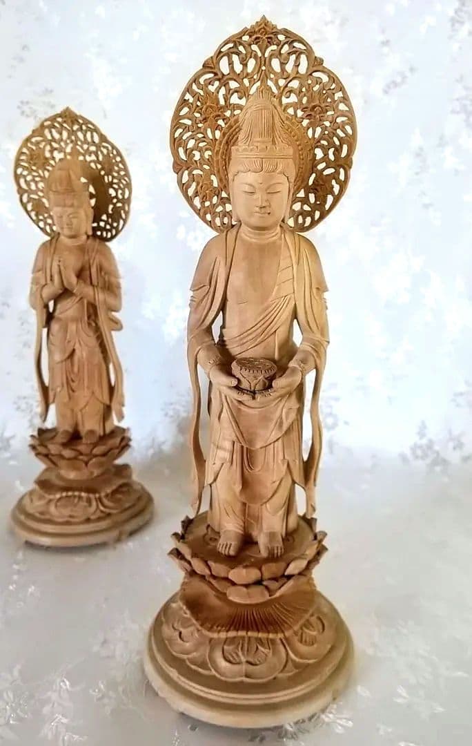 観音菩薩立像・勢至菩薩立像 3.5寸 #561#562 ◆白檀 木彫 仏像