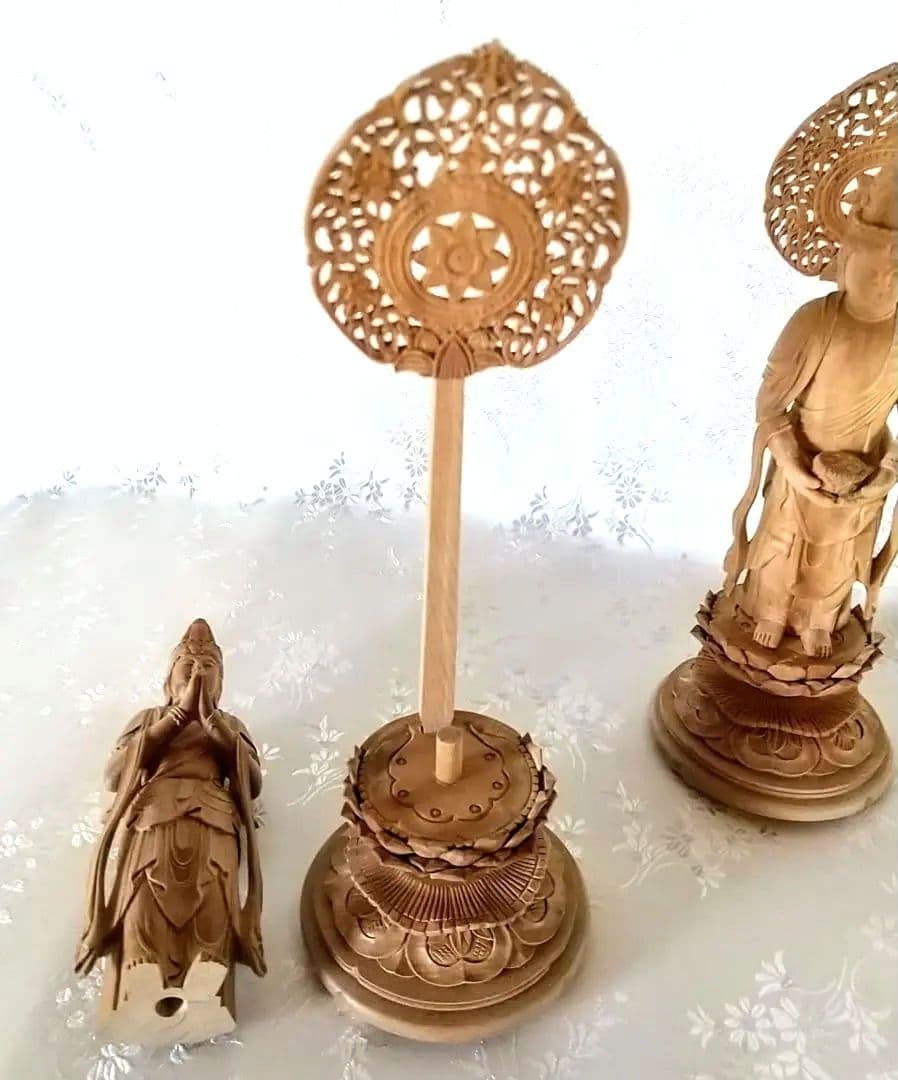 観音菩薩立像・勢至菩薩立像 3.5寸 #561#562 ◆白檀 木彫 仏像