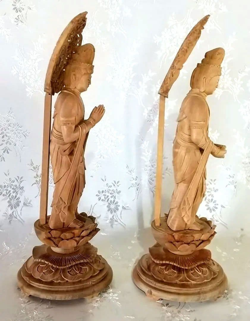 観音菩薩立像・勢至菩薩立像 3.5寸 #561#562 ◆白檀 木彫 仏像