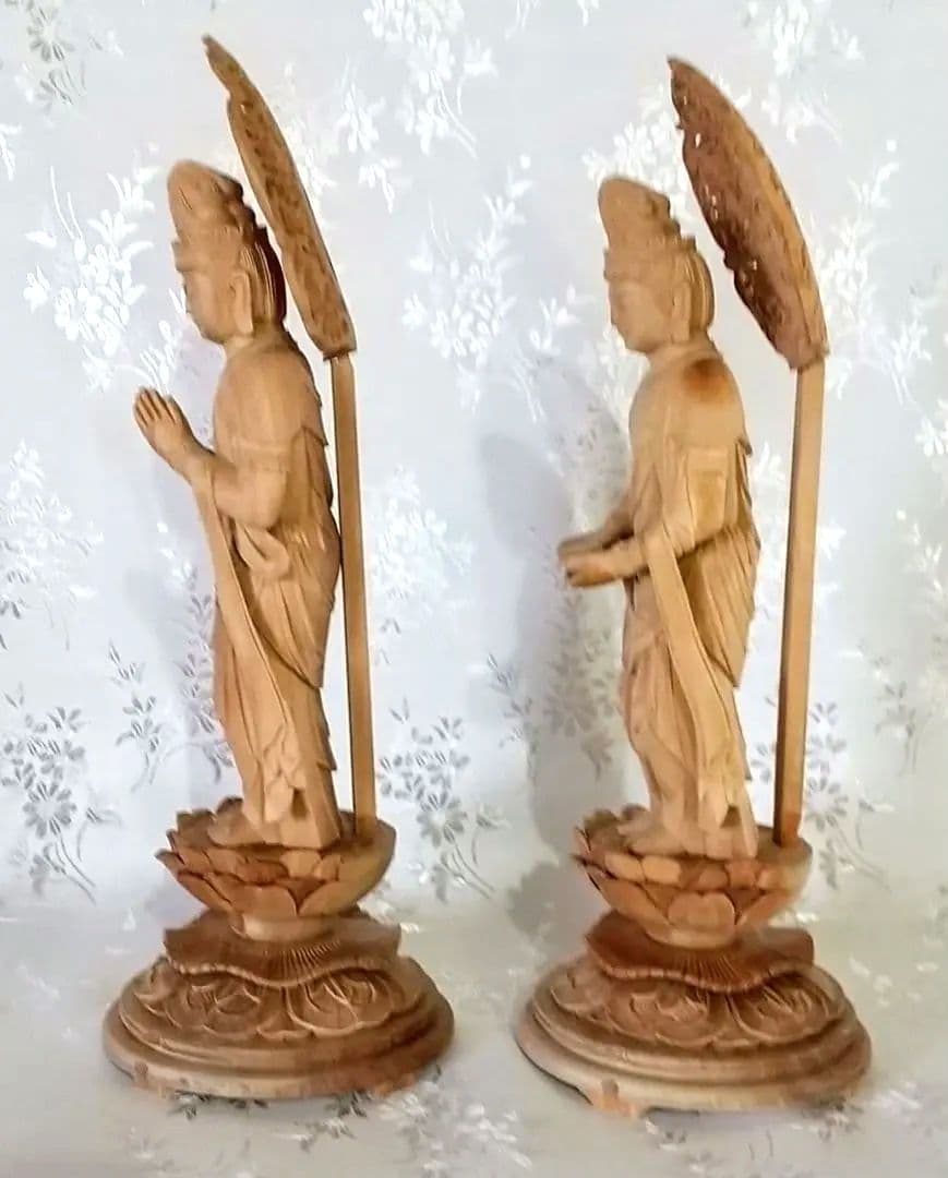 観音菩薩立像・勢至菩薩立像 3.5寸 #561#562 ◆白檀 木彫 仏像