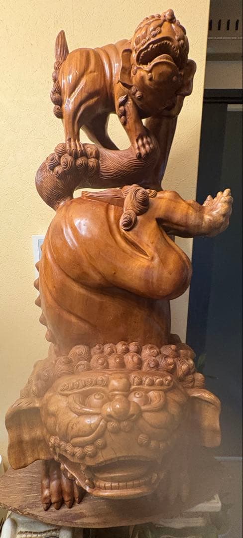 超大型　狛犬　木彫 魔除け 狛犬 高さ100cm 43kg 獅子 置物 彫刻