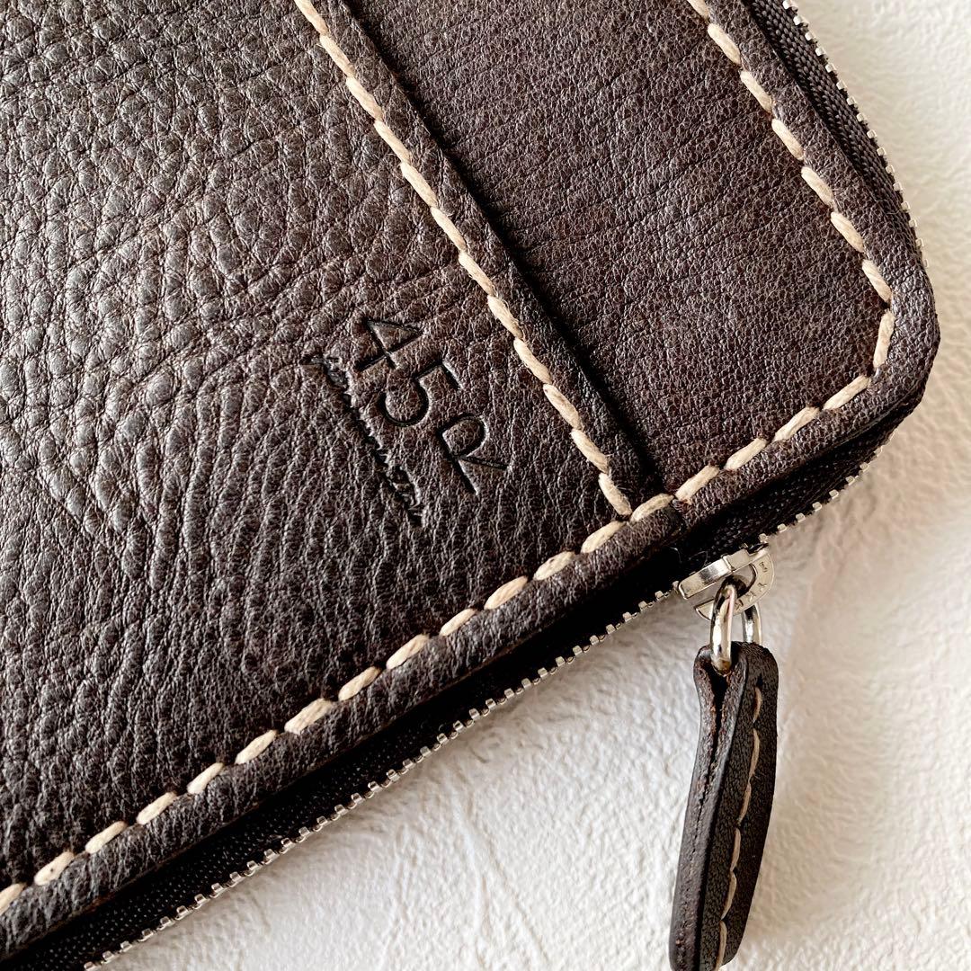 45R ハンドメイド　レザー　パスポートケース　ダークブラウン　革