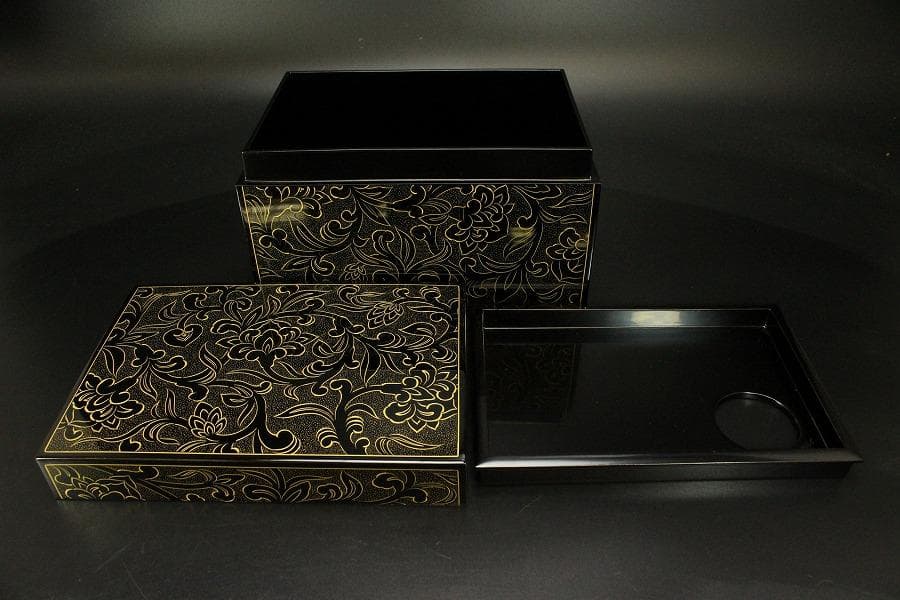 輪島塗 宝相花 沈金 茶箱 未使用(ZE515)
