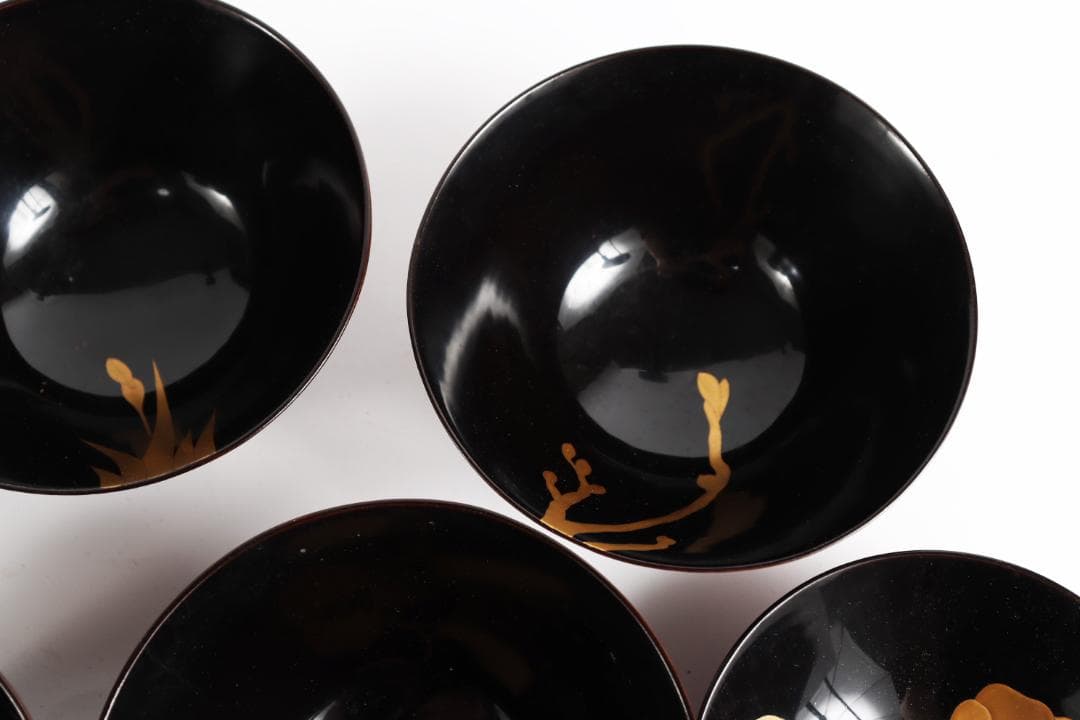 糸目 内梨地 螺鈿 花 図替 吸物椀 五客 蒔絵椀 懐石道具③