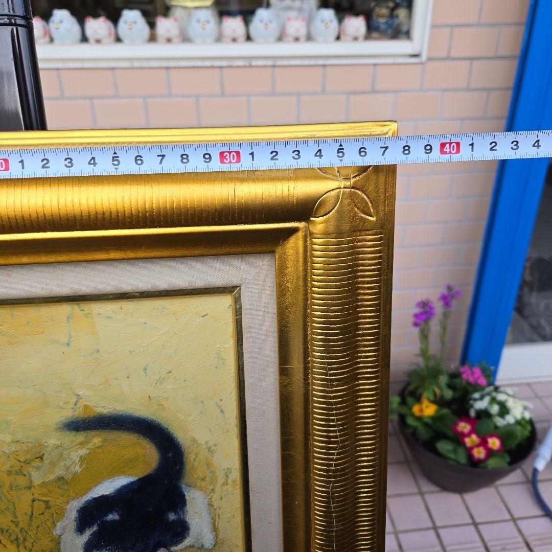 猫の油彩画 　可愛い猫　金色フレーム付き