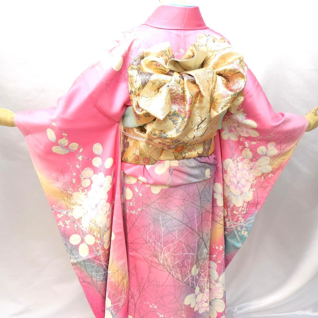 訳あり特価★美品　振袖フルセット　正絹　成人式　振袖　Mサイズ　ピンク　花柄