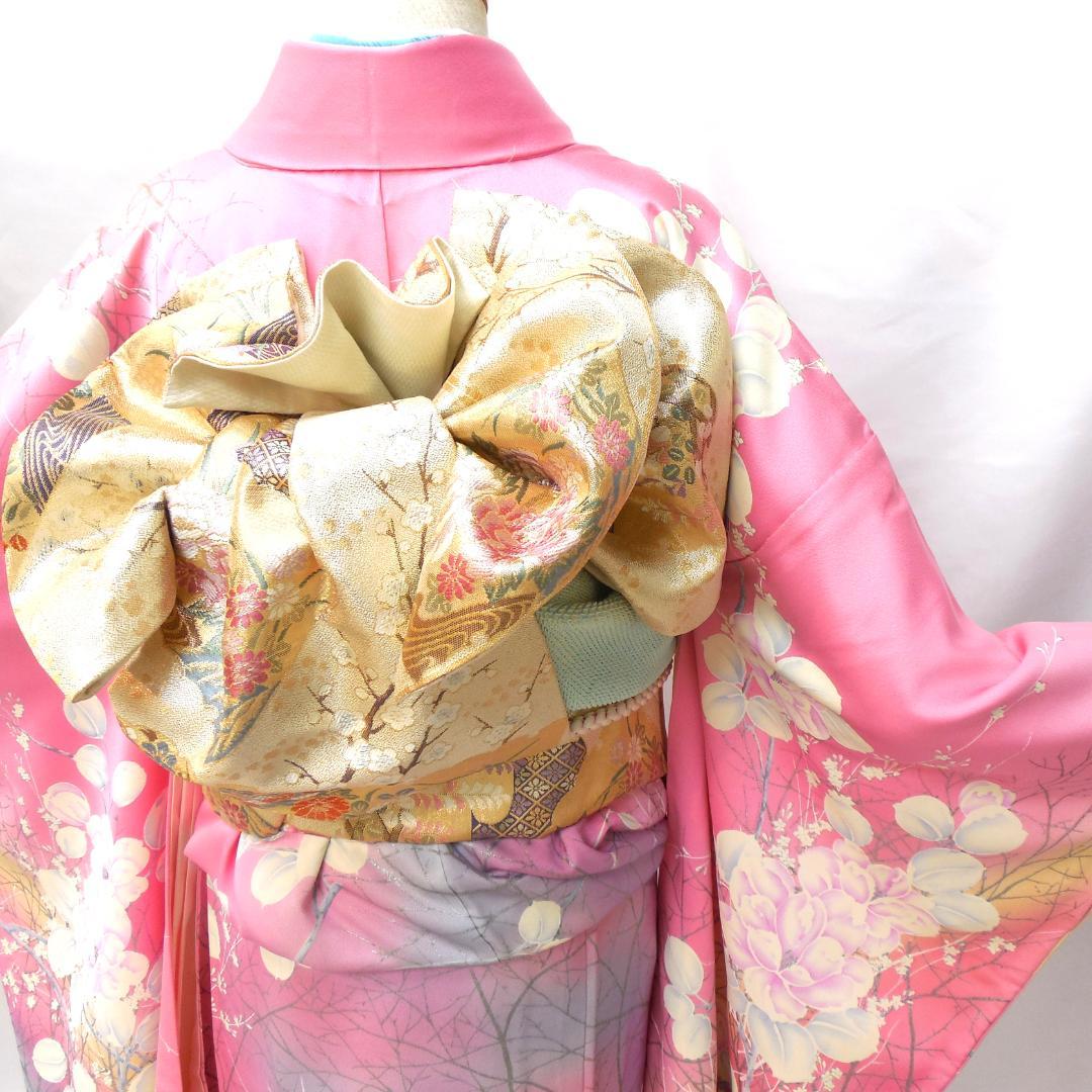 訳あり特価★美品　振袖フルセット　正絹　成人式　振袖　Mサイズ　ピンク　花柄