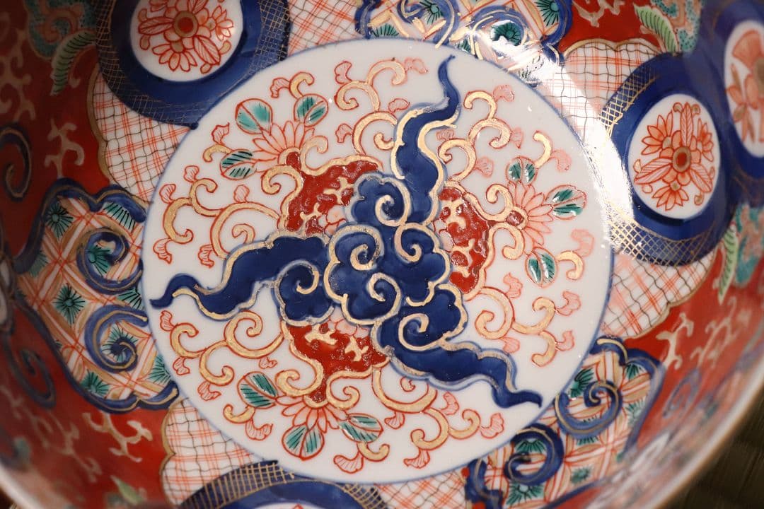 古伊万里 冨貴長春 色絵鉢 二客 福良雀 草花 唐草 錦手 中鉢【MA479】