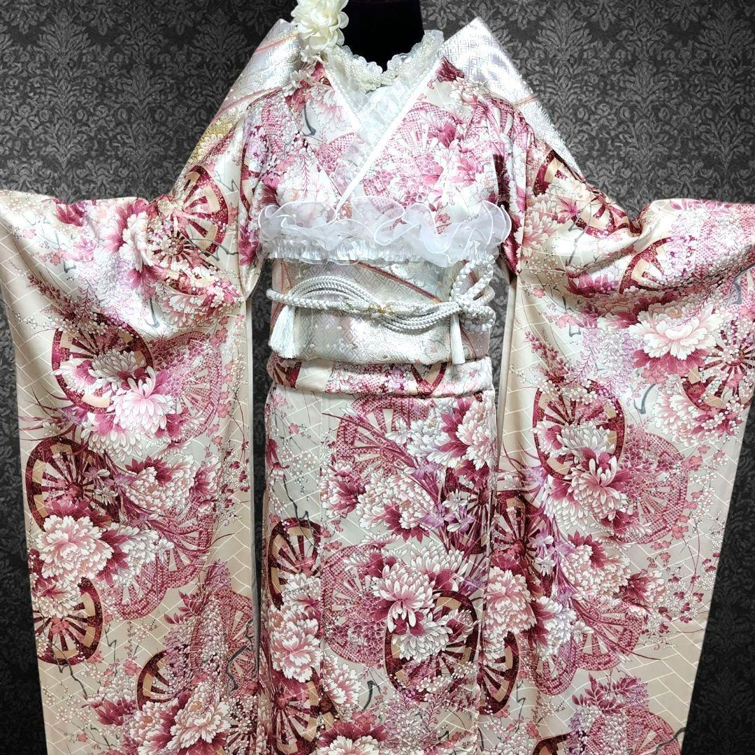 振袖フルセット(8点)・成人式・金彩加工・くすみ・源氏車花・やまと誂製・逸品